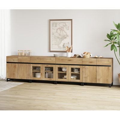 4 In 1 Sideboard Buffet Cabinets With Glass Doors And 2 Drawers, Modern Sideboard Credenza With Adjustable Shelf And Metal Base, Coffee Bar Cabinet Storage Cabinet