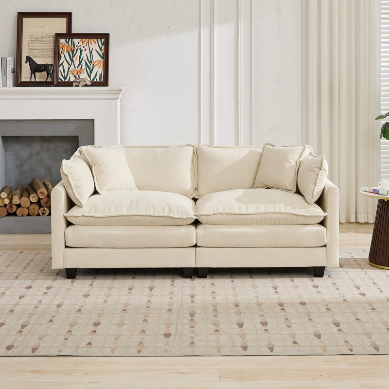 Modern Cloud Sofa LoveSeat, Beige, 2, 33.1" H x 78" W x 35" D