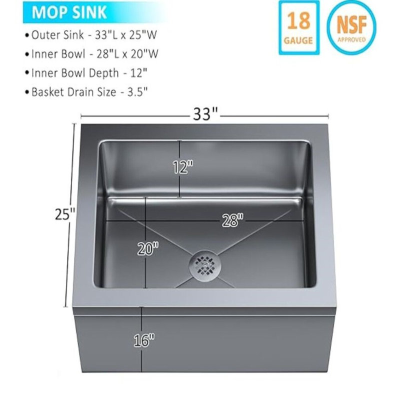 34'' L Single Bowl Steel Kitchen Sink
