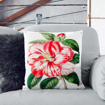 Pink Japanese Camellia Flowers Cushion with Filling