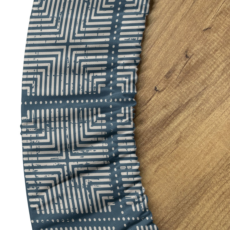 Gracie Oaks Abstract Fitted Round Tablecloth Grey Yellow Dark Teal, 47.24" Round