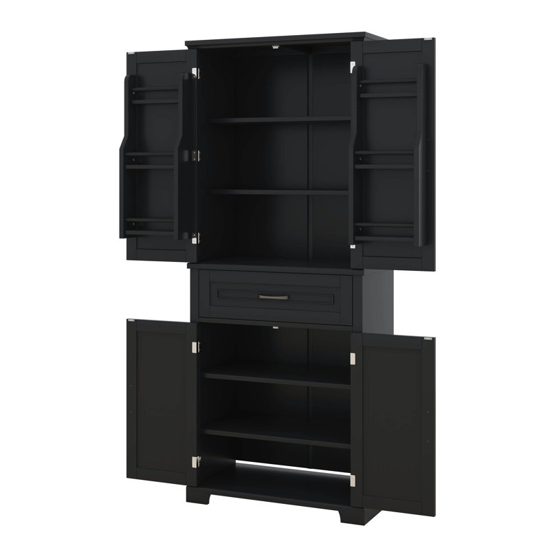 Armoire de rangement de salle de bain avec portes et tiroir, plusieurs espaces de rangement, tablette réglable, Noir