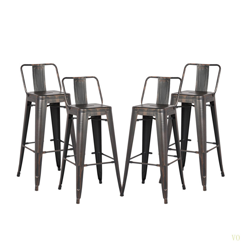 Tabouret de bar 24 po en métal de style rustique rustique avec dossier, tabouret de bar de cuisine, construction légère et robuste, ensemble de 4