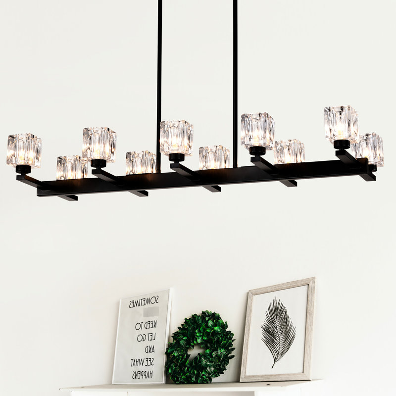 Cristal moderne pour la salle à manger - 10 lumières suspendues noires à hauteur réglable pour îlot de cuisine G9 10 * G9 * 40 W maximum, sensation luxueuse, finition mate facile à installer,
