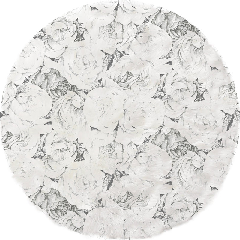 Floral Area Rug, Black White, Runner 2' x 8'