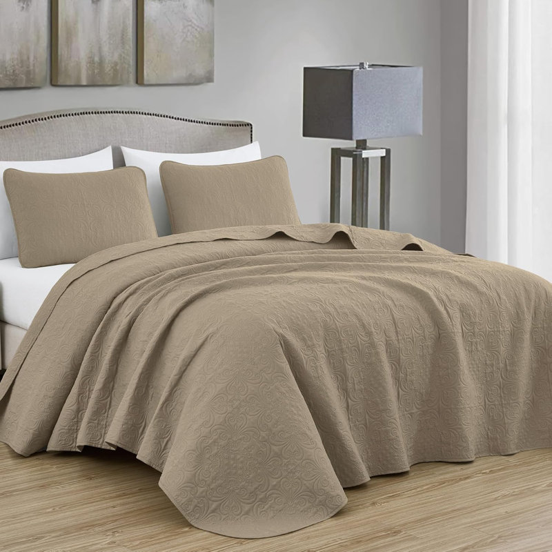 Luca 3-Piece Lightweight Microfiber Oversized Bedspread Set, King Coverlet/Bedspread + 2 King Shams, Taupe