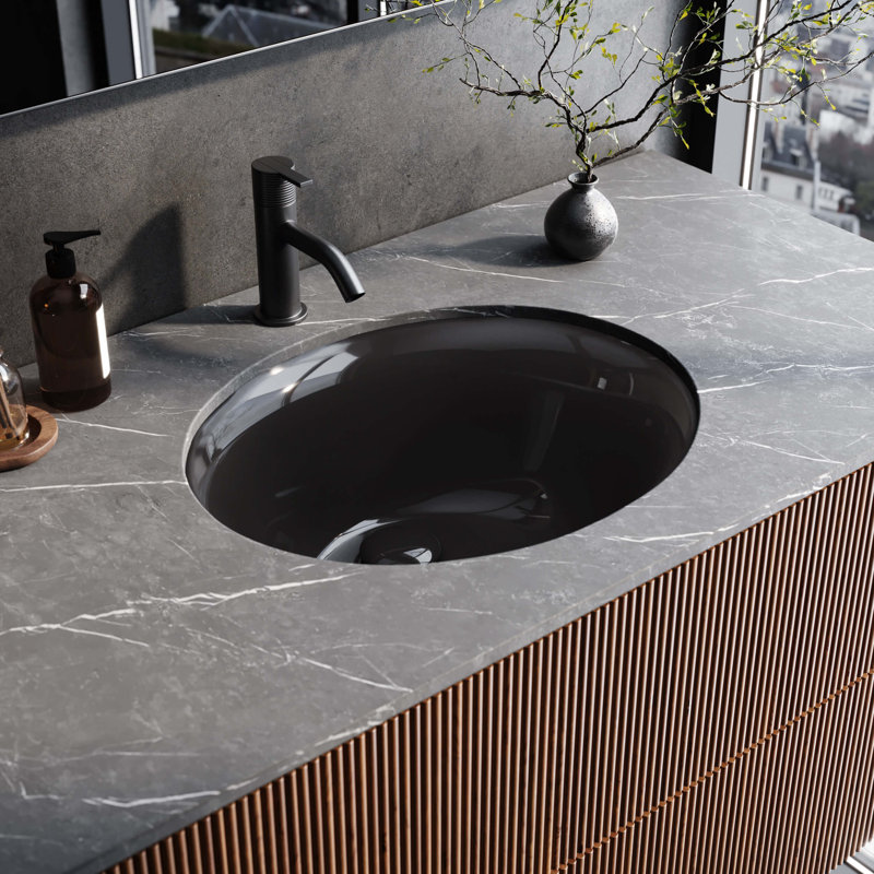Ruvati 16 x 13 inch Undermount Bathroom Sink Oval Porcelain Ceramic with Overflow, Black