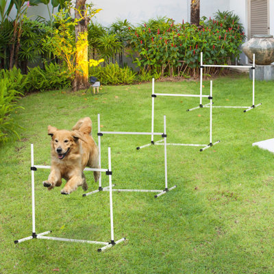 4 pièces Dog Agility Gear By - barres de saut réglables, sac de transport portable, blanc pour trousse de coordination