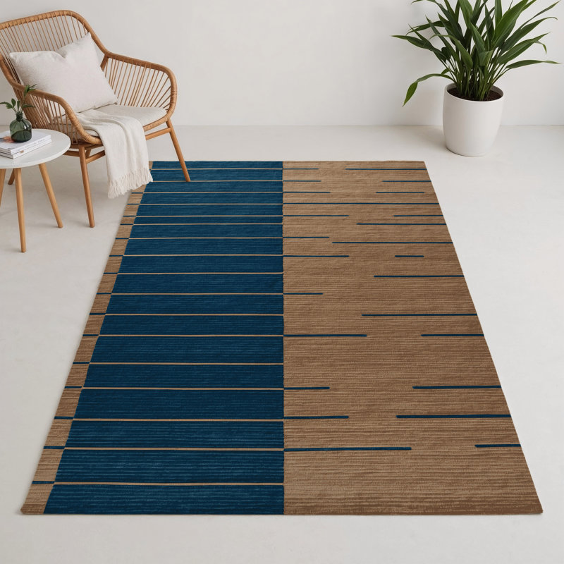 Tapis intérieur / extérieur bleu HorizontalStripes, Rectangulaire 3 pi x 5 pi