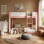 Lit double superposé double pleine grandeur, lit superposé convertible en bois avec échelle réversible et garde-corps de sécurité, rose et blanc-916876550