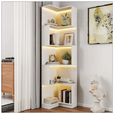 Bibliothèque d'angle avec 5 tablettes et lumières DEL