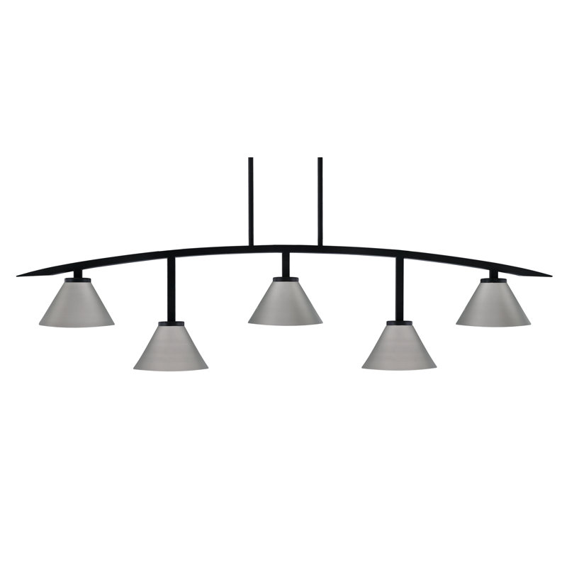 Barre d'éclairage 5 lumières kurve au fini noir mat avec abat-jour conique en métal de 7 po, Graphite