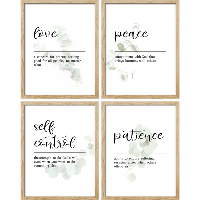 «Love Peace Patience Self-Control», impression sur papier 4 pièces, Naturel, H 14 po x l 11 po