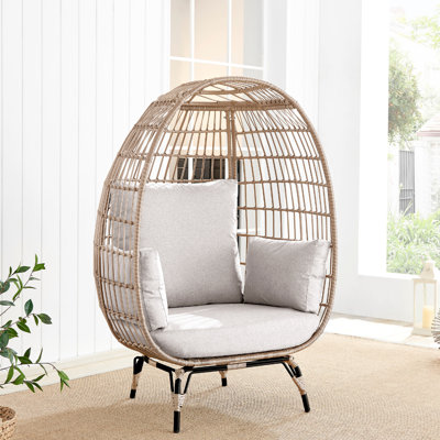 Coffeyville Cosy Rattan Weave Egg Chair Garden With Cushion - Contemporary Modern Design