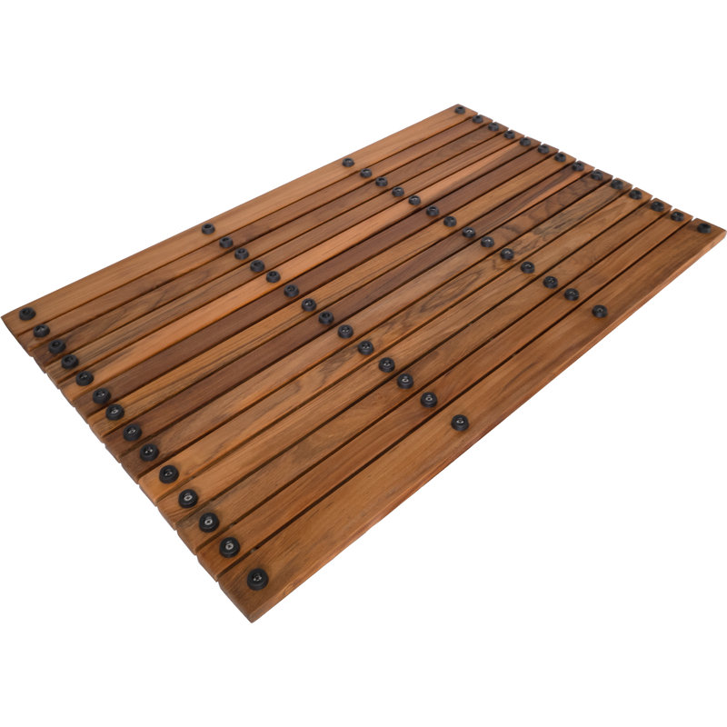 Nordic Teak Wood Bath Mat with Rubber Feet, 31.4" x 19.6"