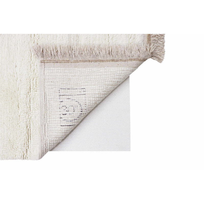 Handmade Off-White Wool Tufted Area Rug with Fringe
