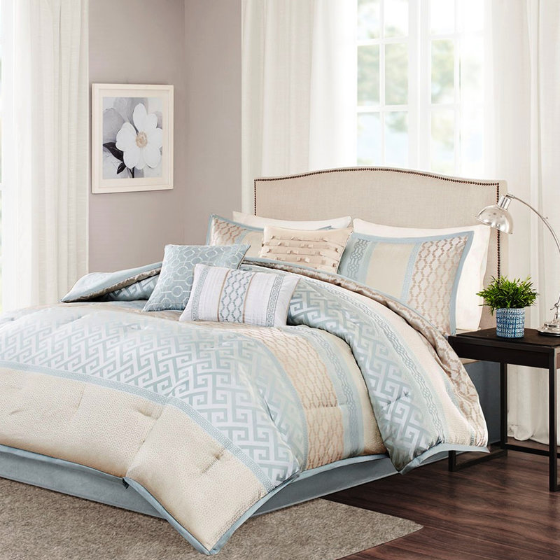 Édredon de luxe 7 pièces très grand - 1 édredon, 2 taies décoratives, 3 coussins, jupe de lit, linge lavable à la machine - Literie
