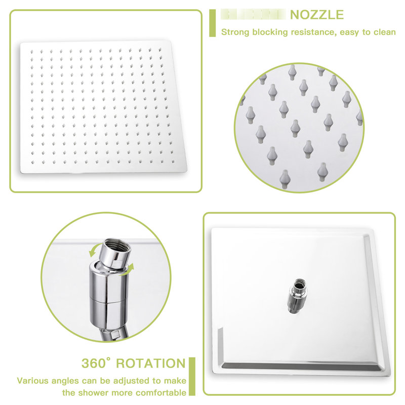 Dual Shower Head - 10 Inch Ceiling Mount With Rainfall And Handheld, Easy To Clean Nozzle Square In Mount, Handheld For Comfort