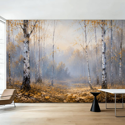 Peel and Stick Wallpaper Aspen Tree Modern Abstract Forest Landscape Birch Trees Leaves Wall Murals 100"H x 144"W Removable PVC Wall Paper Self-Adhesive Wall Decor for Bedroom Living Room Home Office