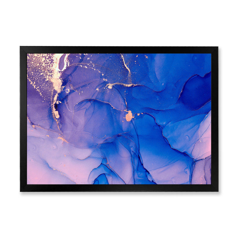 «Blue and Pink Marble Ink Clouds IV», peinture sur toile, H 16 po x l 32 po x P 1 po, Cadre photo noir