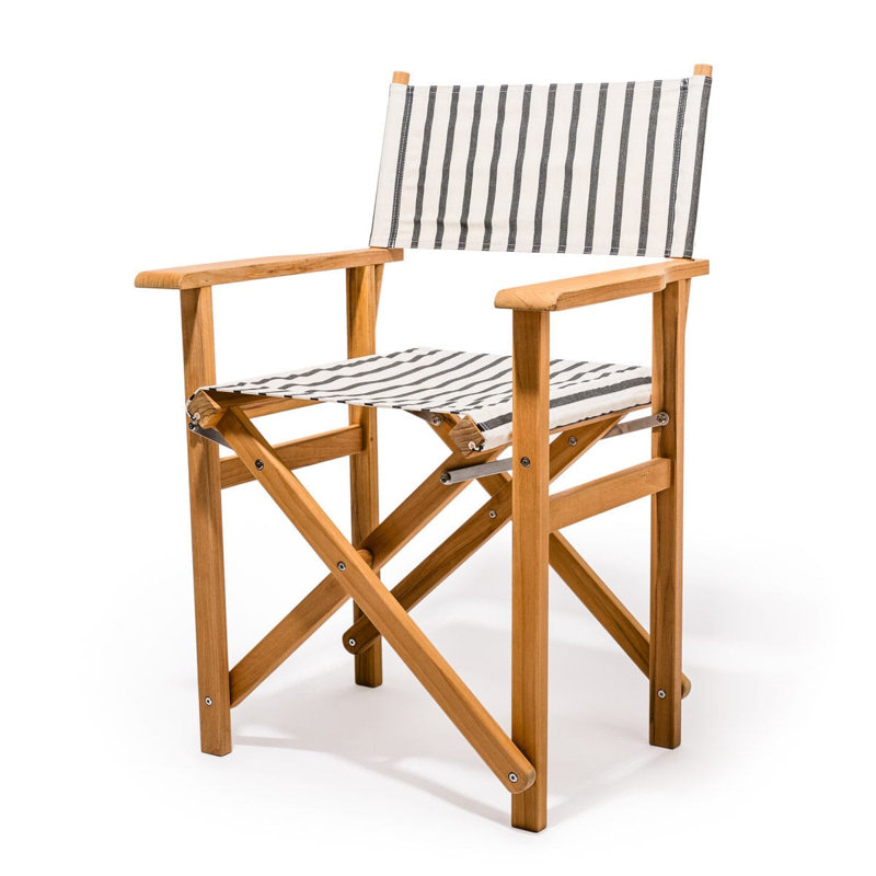 Directors Chair Table, Black/White Striped/Natural Wood