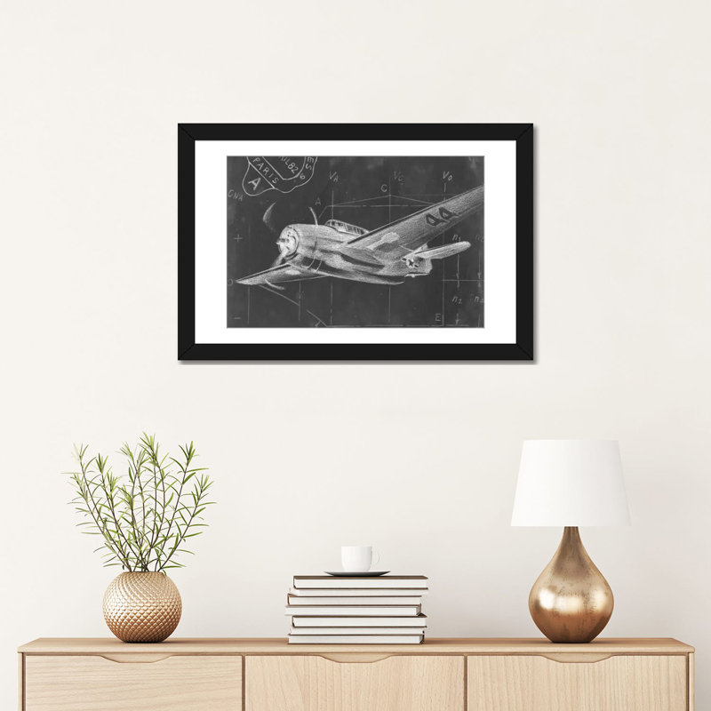 «Flight Schématique II», impression sur toile, H 16 po x l 24 po x P 1 po, Papier avec cadre noir, Blanc