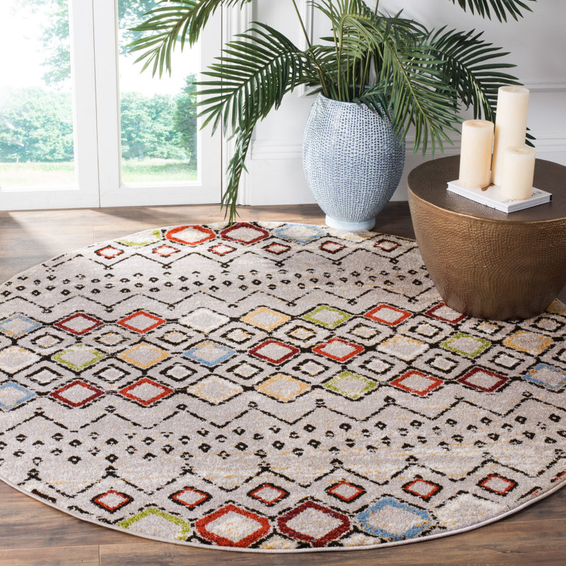 Aird Performance Southwestern Rug, Round 5'1", Light Gray/Multi