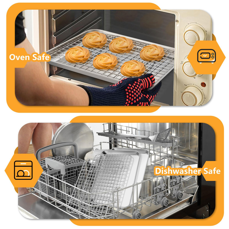 Grille-pain grille-pain avec support, mini-plateau de cuisson en acier inoxydable de 9 po x 7 po x 1 po avec grille pour rôtir, non toxique et robuste, va au lave-vaisselle (2 casseroles + 2 grilles)