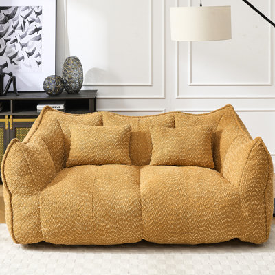 Jaune avec poignée pratique, facile à placer n'importe où dans votre maison Fauteuil confortable pour regarder la télévision, fabriqué en tissu de chenille de qualité