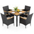 5-piece Acacia Wood Wicker Patio Dining Set With Cushions