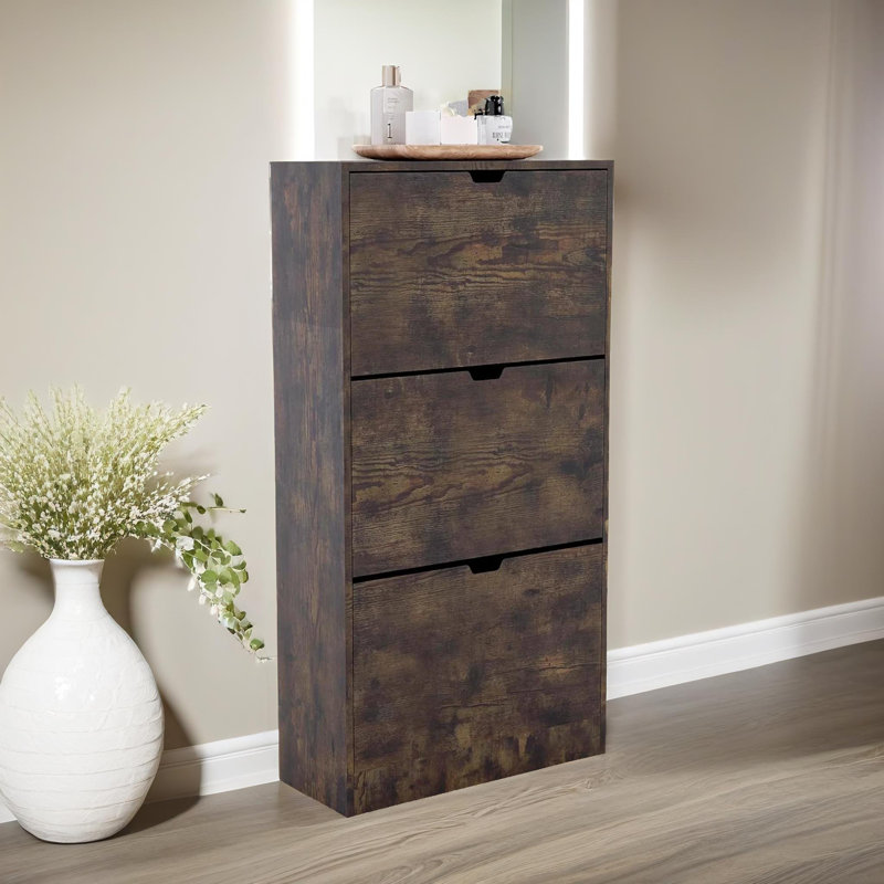 Industrial 3 Drawer Shoe Storage Cabinet With Flip Drawers