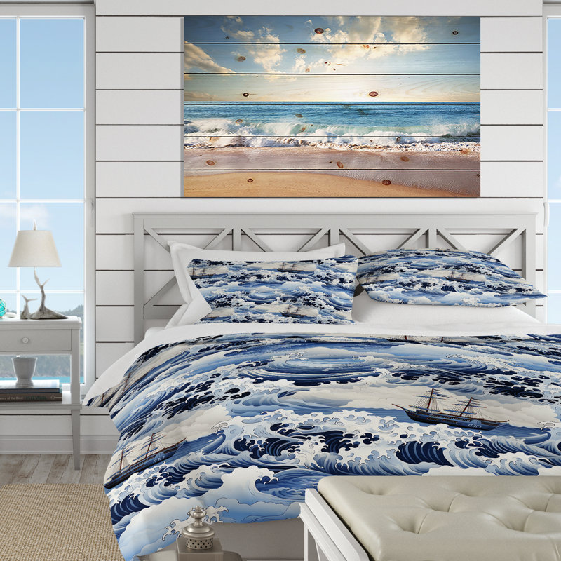 Ensemble de housse de couette bleu et blanc, Housse de couette pour très grand lit et 2 très