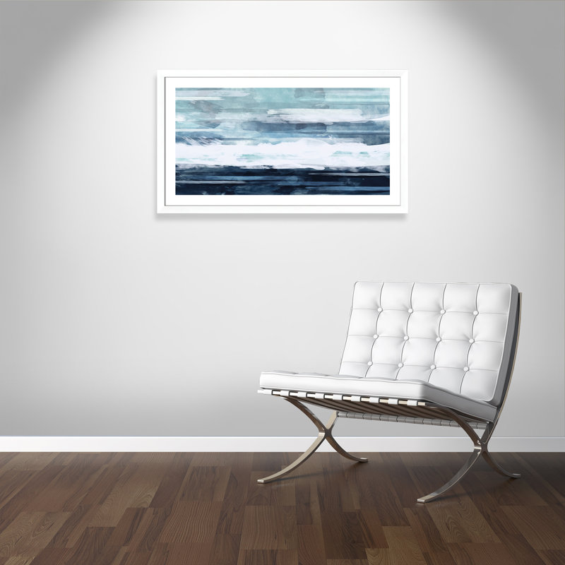 Blue Horizon - peinture encadrée, Cadre blanc mat, H 27 po x l 47 po x P 1,25 po