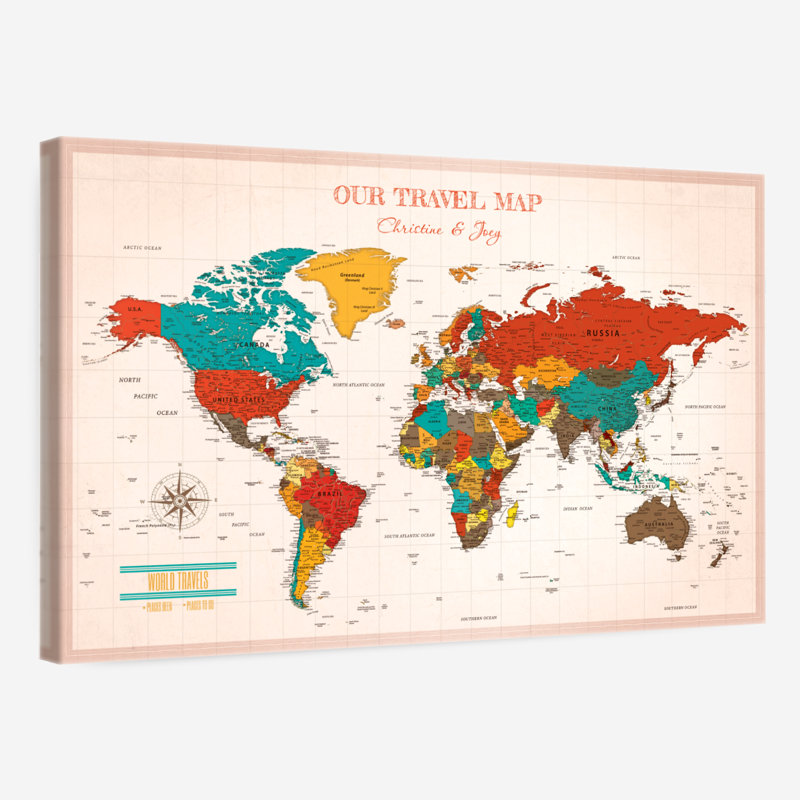 Carte du monde personnalisable Our Travel II, H 16 po x l 24 po, Oui
