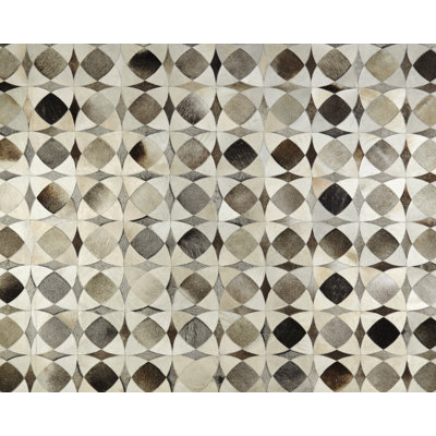 Mies Cowhide Geometric Area Rug in Gray/Beige