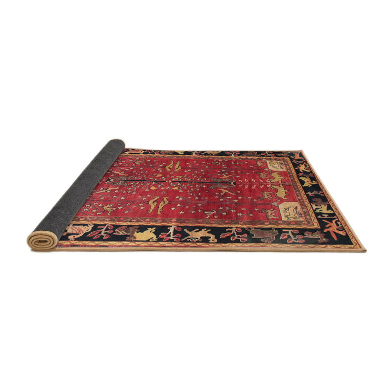 Tapis traditionnel rouge / noir, Rond 5 pi