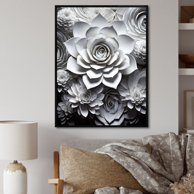 Minimalisme noir et blanc «Succulent I», reproduction sur toile encadrée