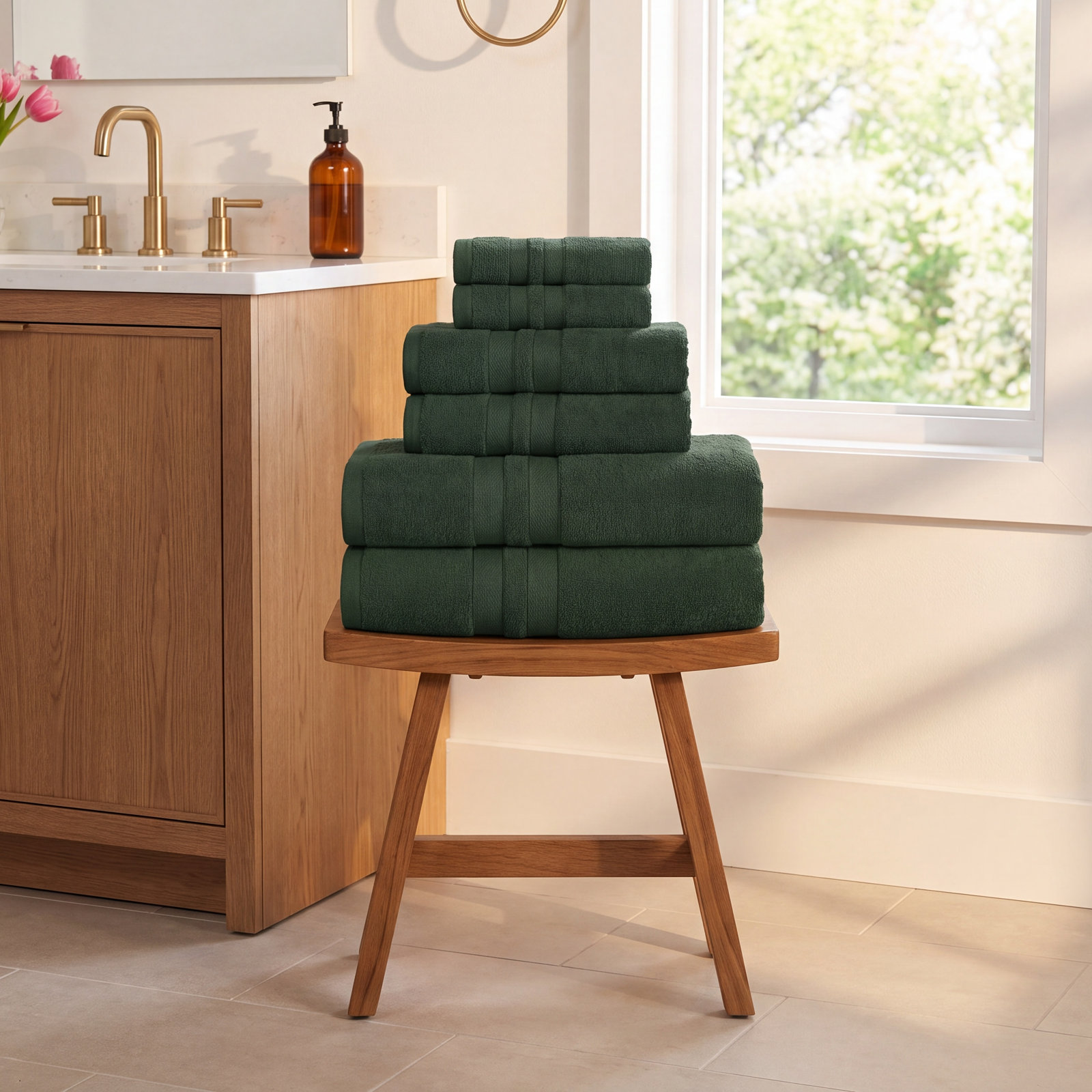 6-Piece Cotton Towel Set, Forest Green