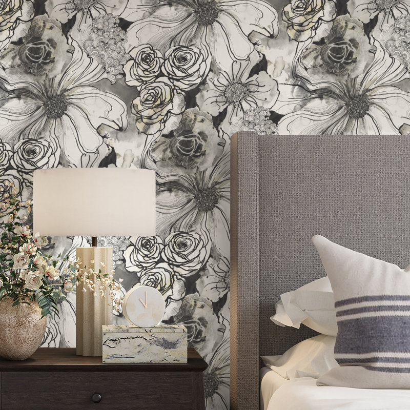 Peel & Stick Floral Roll, Gray/White