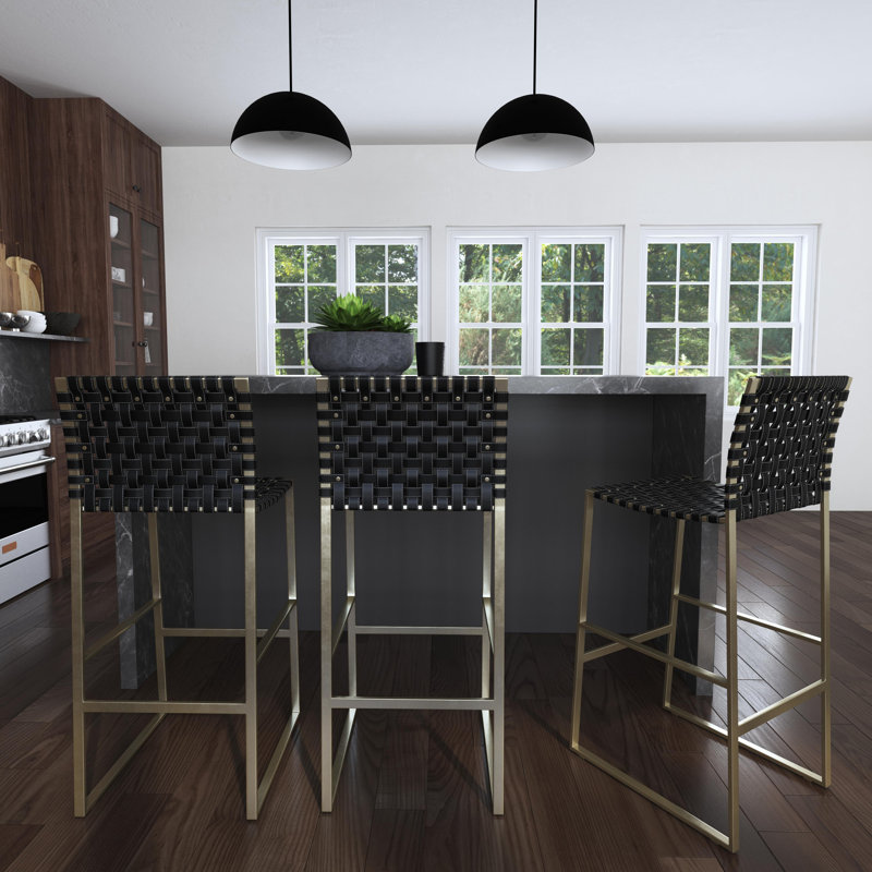 Butler Urban Brown Woven Leather Bar Stool, Black/Silver, Bar Stool (30" Seat Height)
