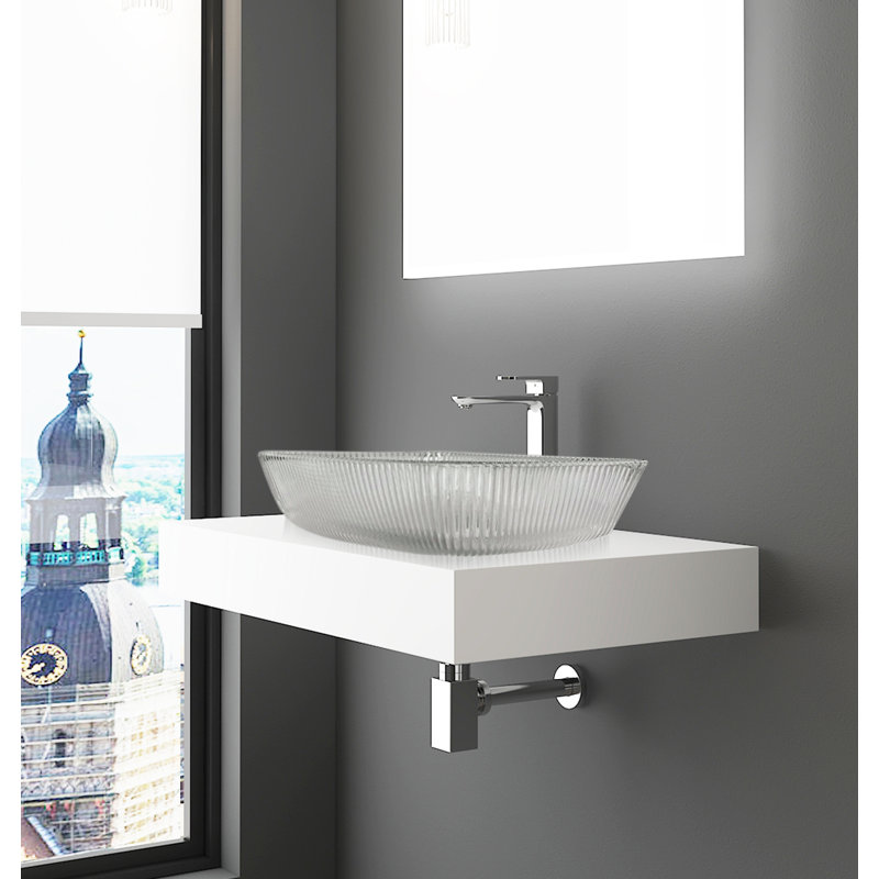 Lavabos vasques rectangulaires noirs en cristal avec base blanche 30 po Charlie, Transparent