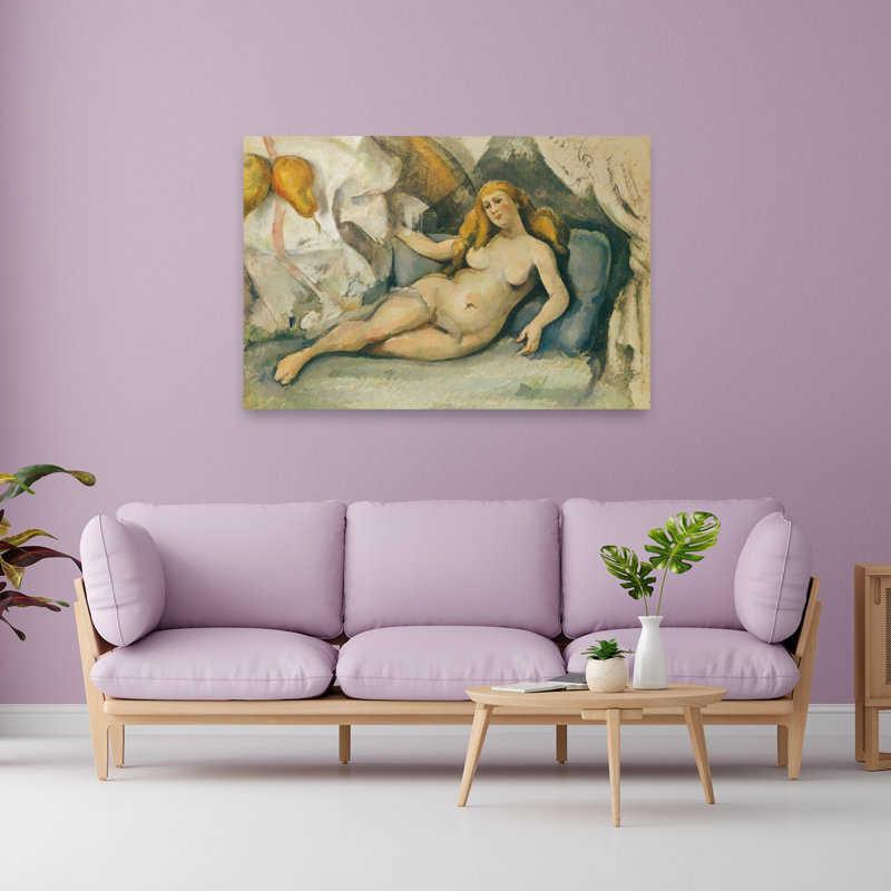 Femme nue sur un canapé, impressionnisme abstrait contemporain, art mural représentant des fruits, H 40 po x l 60 po