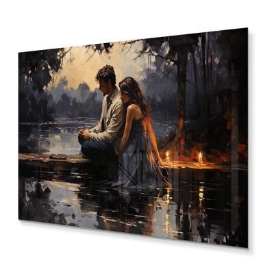 «Romantic Couple Landscape Glimpse I», impression d'art mural en métal paysage romantique
