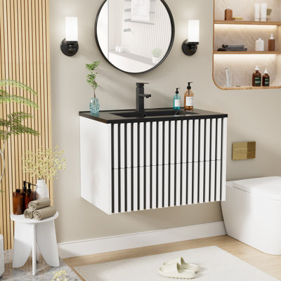 Ensemble de meuble-lavabo mural 30 "avec comptoir, robinet et drain, armoire de salle de bain flottante