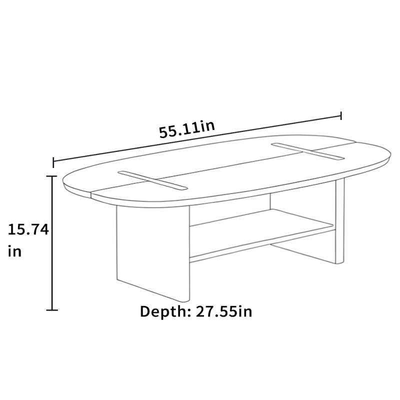 Solid Wood Coffee Table with Clover Design, 15.74" H x 55.11" L x 27.55" W