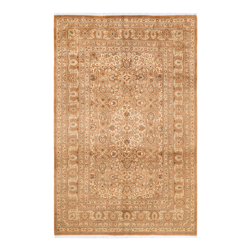 Tapis orange noué à la main de conception unique et unique 6 pi 1 po x 9 pi 5 po Keenan