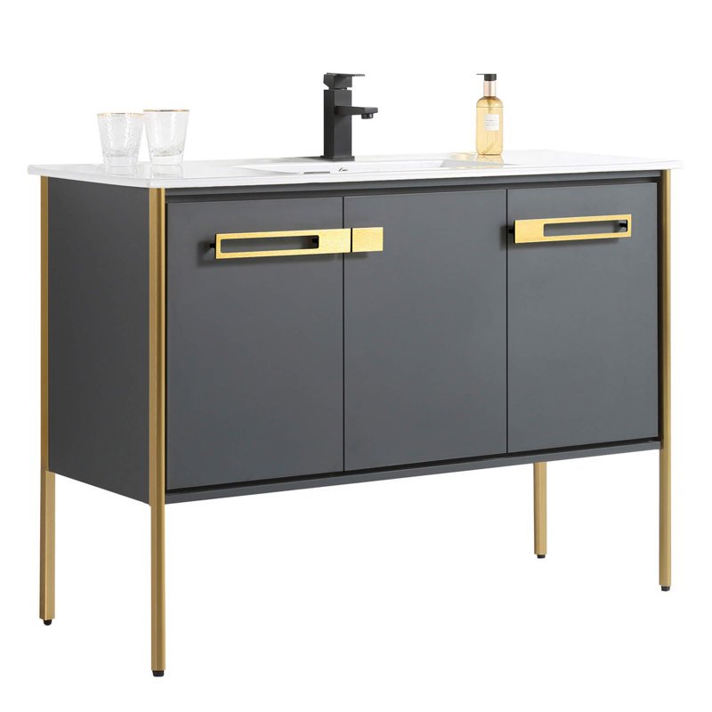 48" Single Bathroom Vanity, Satin Brass, Onix Gray