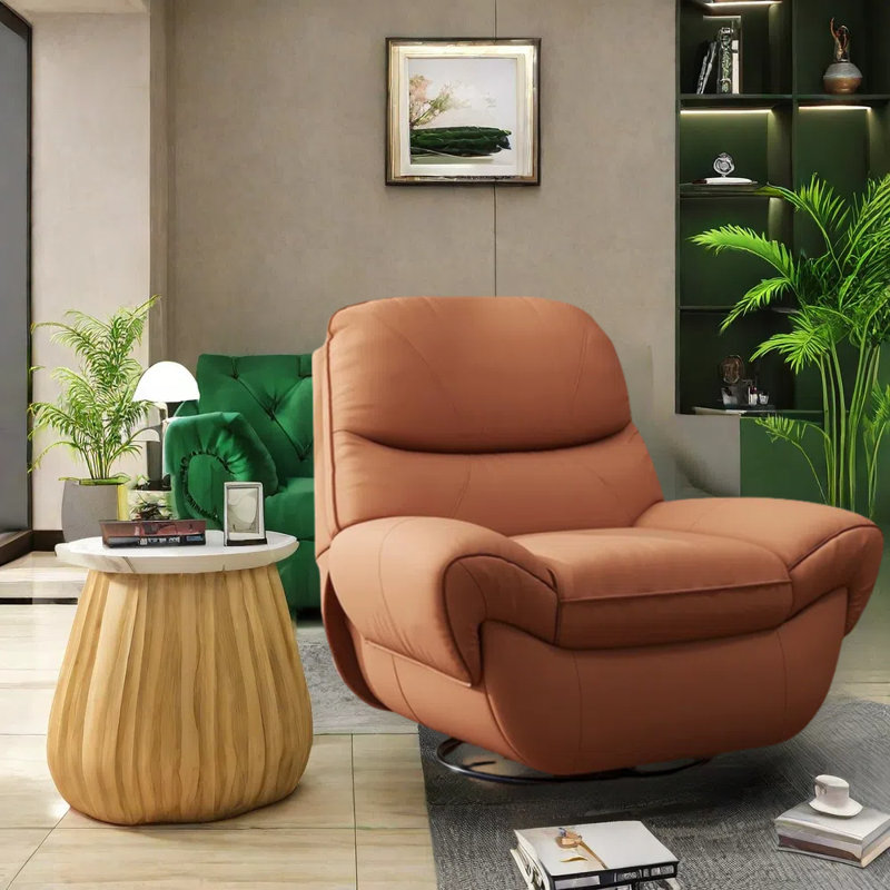 Chaise berçante inclinable avec fauteuil inclinable pivotant à 360 degrés, Similicuir brun Niketta