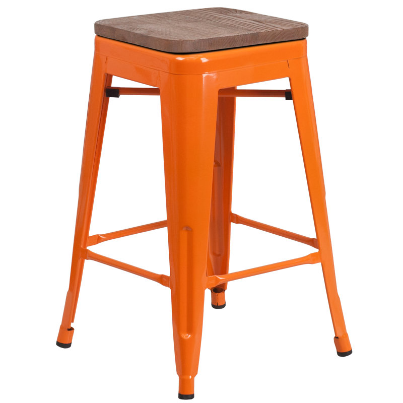 Tabouret à hauteur de comptoir 24 po Gladus, Orange, Tabouret de comptoir (assise de 24 po de hauteur), 1