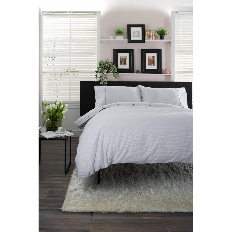 Gingham Duvet Cover Set - Soft & Breathable Cotto Cotton Gingham Duvet Cover Set with Pillowcases Included, Grey